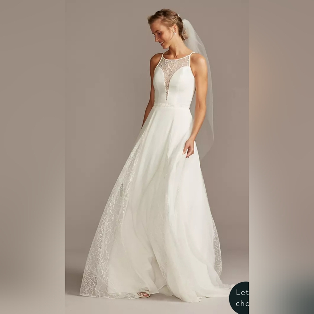 DB Studio High Neck Illusion and Lace Godet Wedding Dress 